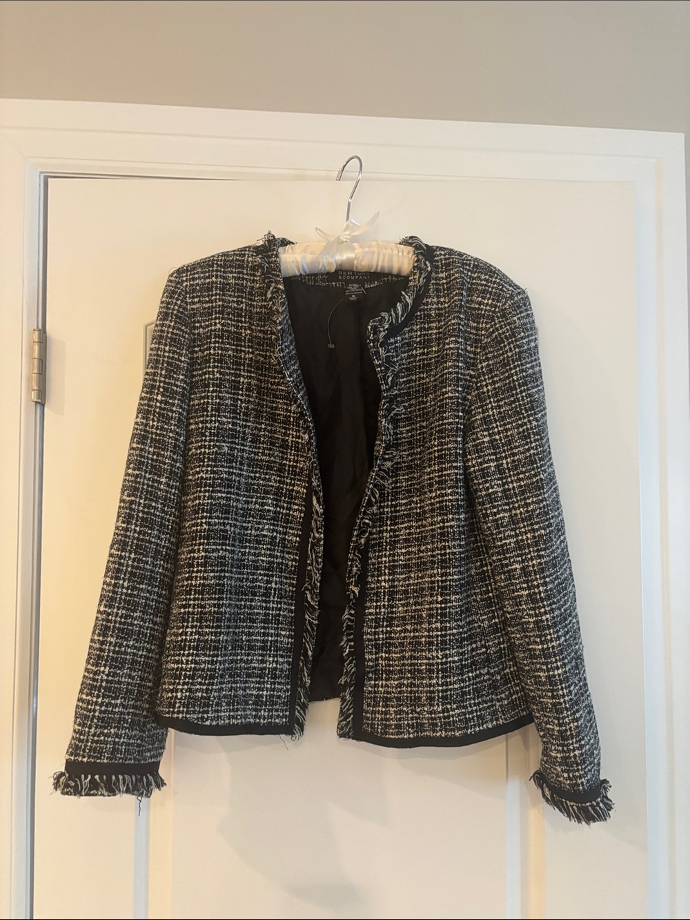 New York & Company Black and White Tweed Open-Front Blazer